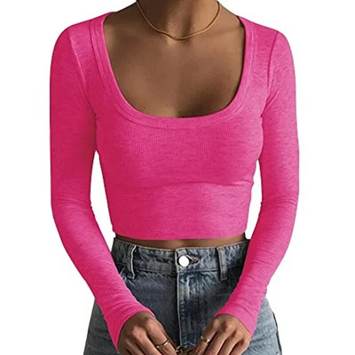 Jauni rievoti trikotāžas topi Sieviešu Basic Tees Scoop Collar Crop T-krekli Sieviešu Sexy Bodycon Garām piedurknēm Slim T krekli Uzvalki G1024