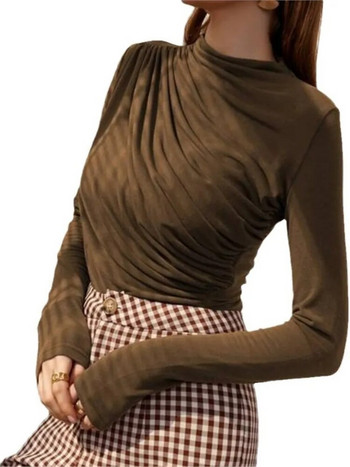 Φθινοπωρινό μασίφ μακρυμάνικο γυναικείο μπλουζάκι 2023 Casual fashion λεπτή θήκη με θήκη επάνω Tshirt Γυναικεία μπλουζάκια κομψό
