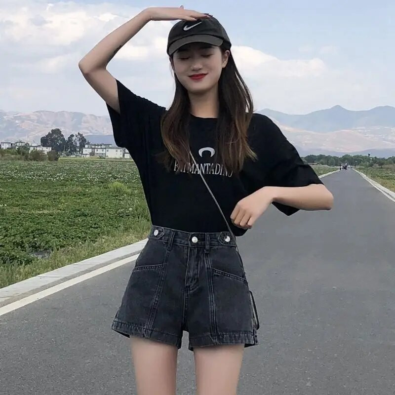 Kratke hlače za žene koje nose traperice Široki mini traper Ženske kratke hlače Punk Print Niska cijena Elastični Normalna moda Y2k Harajuku XL
