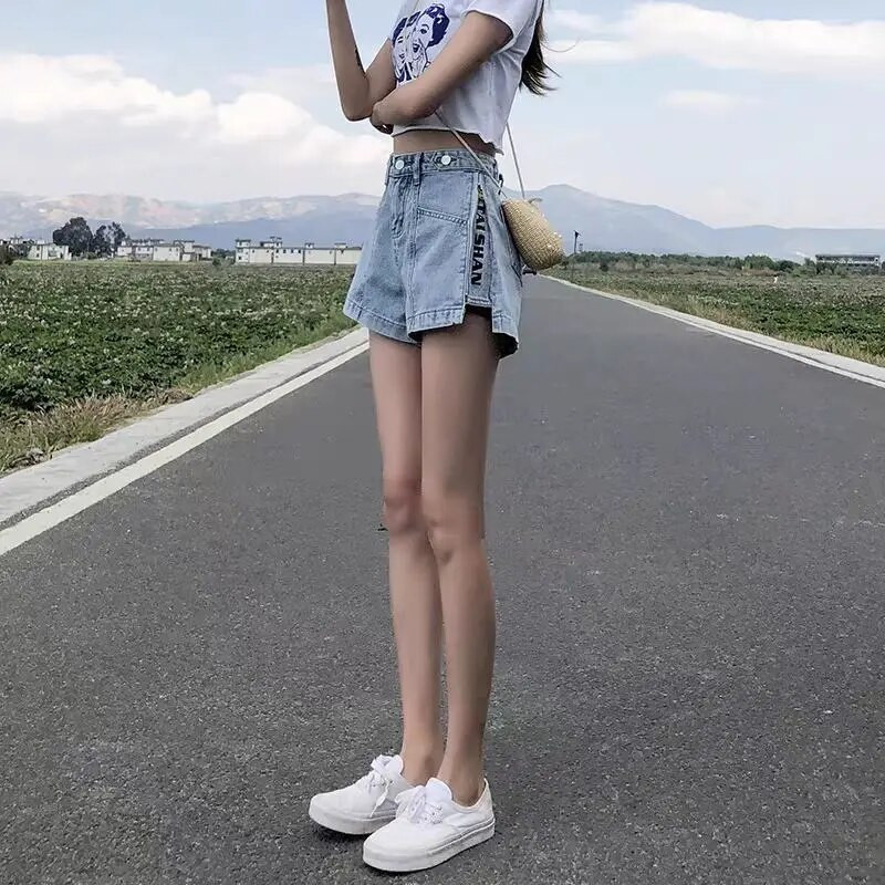 Kratke hlače za žene koje nose traperice Široki mini traper Ženske kratke hlače Punk Print Niska cijena Elastični Normalna moda Y2k Harajuku XL