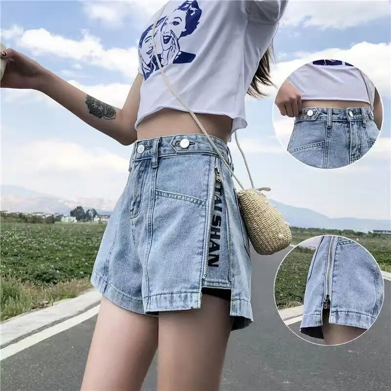 Kratke hlače za žene koje nose traperice Široki mini traper Ženske kratke hlače Punk Print Niska cijena Elastični Normalna moda Y2k Harajuku XL