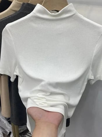 Γυναικεία μπλουζάκια με κοντό μανίκι Καλοκαίρι Νέο 2023 Γυναικείο μπλουζάκι με μασίφ λεπτό ελαστικό μακρυμάνικο γυναικείο μπλουζάκι