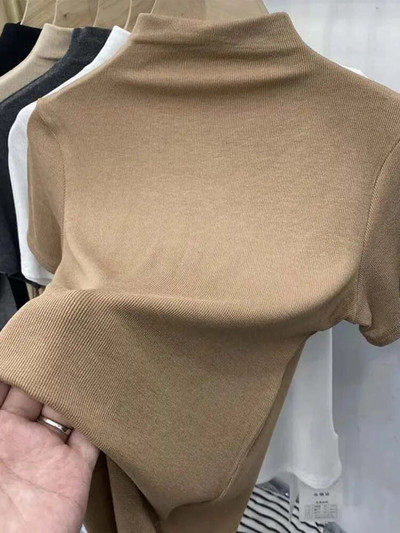 Ženske majice s kratkim rukavima s navojem, novo ljeto 2023., jednobojna, tanka, elastična, ženska majica s dugim rukavima na povlačenje