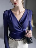 Dámske tričko Oiinaa s dlhým rukávom, jednofarebné, s výstrihom do V, základná vrstva, kórejské, kancelárske, dámske, nové, skladané, štíhle topy