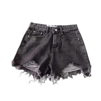 Koreai divat nyári rövidnadrágok Női Lyukas magas derekú rövid farmerek sorja Női építkezés Szakadt széles szárú rövid nadrág Utcai ruházat