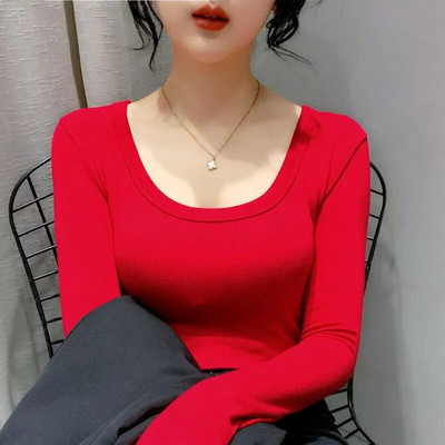 Cămașă de damă, culoare uni, cămăși și bluze din bumbac, cu mânecă lungă, cu decolteu O, topuri, subțire, casual, stretch, la modă, bluză pentru femei 2024