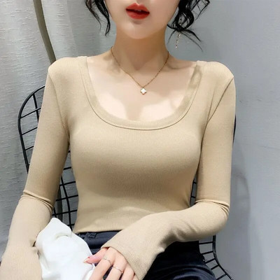 Cămașă de damă, culoare uni, cămăși și bluze din bumbac, cu mânecă lungă, cu decolteu O, topuri, subțire, casual, stretch, la modă, bluză pentru femei 2024