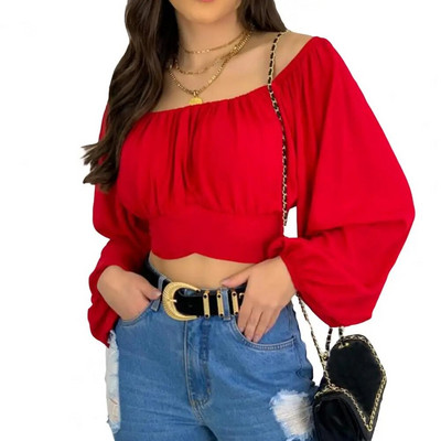 Ženska majica dugih rukava, jednobojna labava ženska bluza s dugim rukavima, pulover s lanternastim rukavima, klupska odjeća