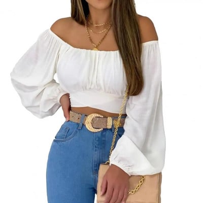 Ženska majica dugih rukava, jednobojna labava ženska bluza s dugim rukavima, pulover s lanternastim rukavima, klupska odjeća