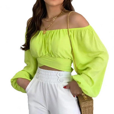 Ženska majica dugih rukava, jednobojna labava ženska bluza s dugim rukavima, pulover s lanternastim rukavima, klupska odjeća