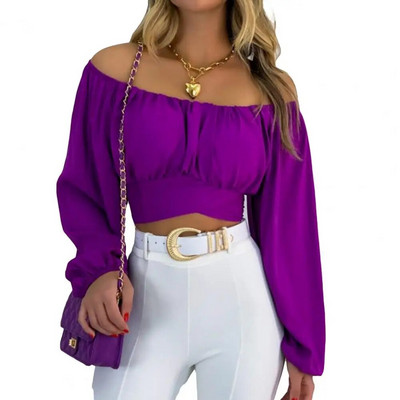 Ženska majica dugih rukava, jednobojna labava ženska bluza s dugim rukavima, pulover s lanternastim rukavima, klupska odjeća