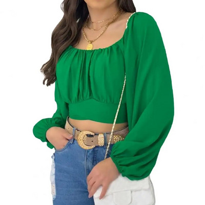 Ženska majica dugih rukava, jednobojna labava ženska bluza s dugim rukavima, pulover s lanternastim rukavima, klupska odjeća