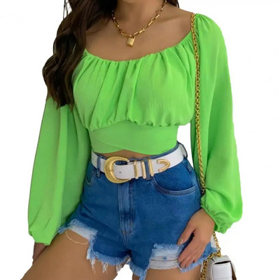 Ženska majica dugih rukava, jednobojna labava ženska bluza s dugim rukavima, pulover s lanternastim rukavima, klupska odjeća