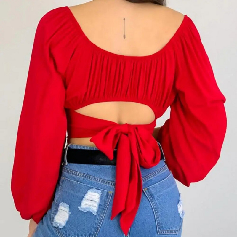 Ženska majica dugih rukava, jednobojna labava ženska bluza s dugim rukavima, pulover s lanternastim rukavima, klupska odjeća