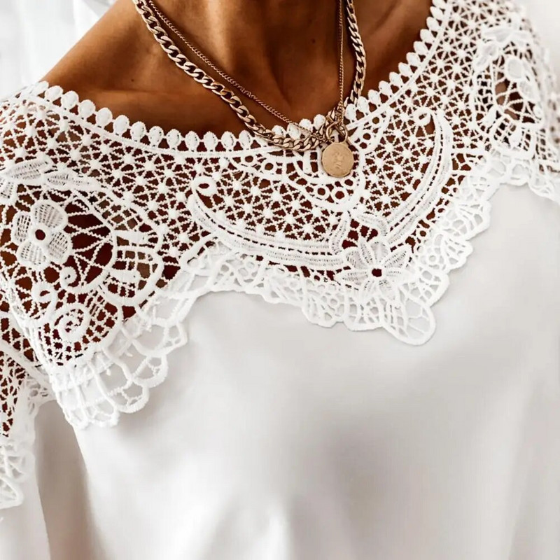Ženska vrhunska čipkana bluza s heklanim vezom, 3/4 rukava, čipkasta majica s šavovima, jednobojna čipkasta široka košulja u stilu OL-a