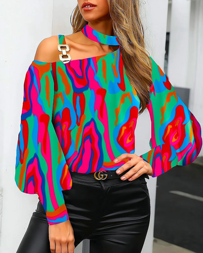 Seksi ženska košulja s otvorenim ramenima, uredski top, jesen, dugi rukavi, široke bluze i majice s modnim printom, 2023. Elegantne košulje Novo