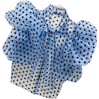 Blusas Mujer Γαλλικό ρετρό φιόγκο με κορδόνι με φούσκα με κοντό μανίκι οργάντζα μπλούζα με μανίκια πουά πουά σιφόν τοπ Νέα πουκάμισα