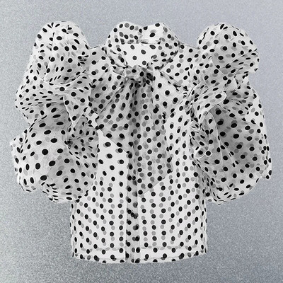 Blusas Mujer francuska retro mašna bluza s mjehurićima na čipku kratkih rukava bluza od organze s rukavima na točkice Top od šifona Nove košulje