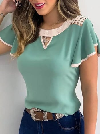 Σέξι δαντέλα μπλούζα με κούφιο κομψό μανίκι με πεταλούδα πουκάμισο μπλούζα γραφείου Lady O λαιμόκοψη μπλουζάκια μπλούζα S-5XL
