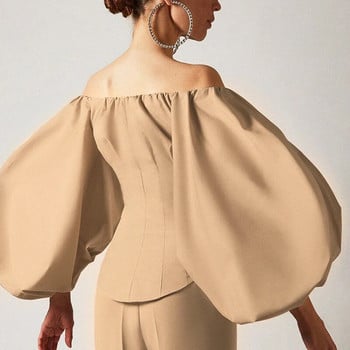 Криптографски секси дамски топ и блуза с ръкав с отворени рамене и блузи, ризи с копчета, изрязани топове без гръб Модни блузи Mujer