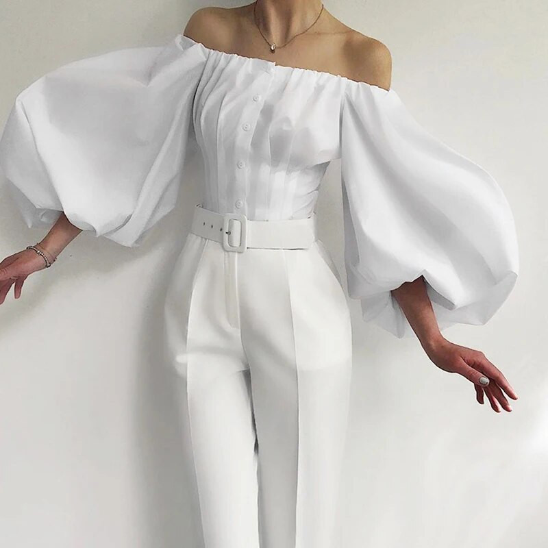 Kriptografske kratke majice s otvorenim ramenima i lanternastim rukavima, seksi ženske majice i bluze s kopčanjem, kratke majice bez leđa Moda Blusas Mujer