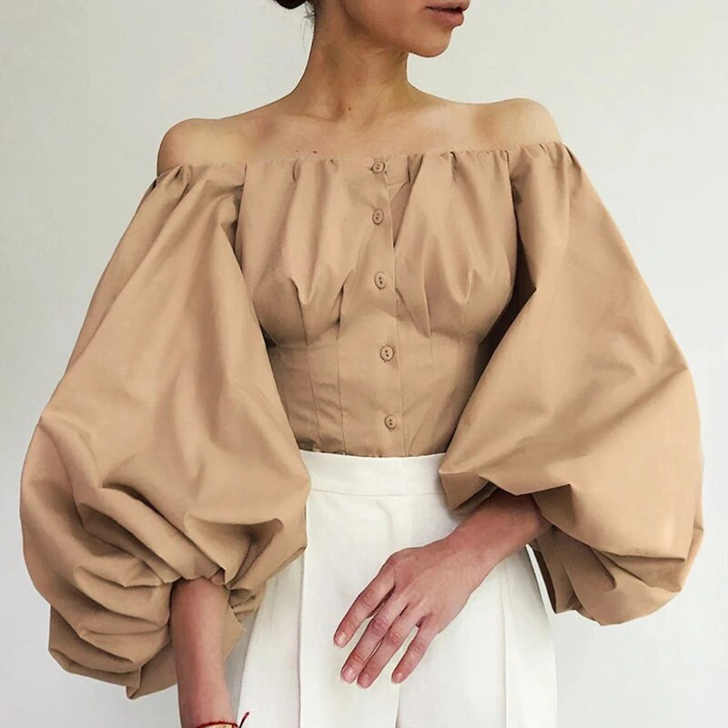 Kriptografske kratke majice s otvorenim ramenima i lanternastim rukavima, seksi ženske majice i bluze s kopčanjem, kratke majice bez leđa Moda Blusas Mujer