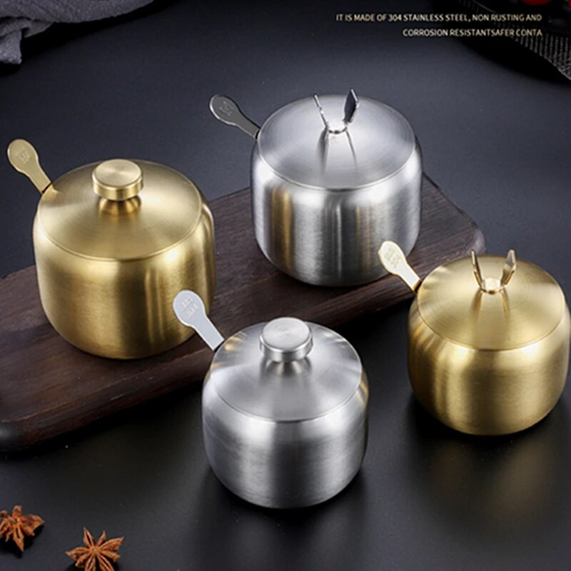 Buitiniai nerūdijančio plieno prieskonių stiklainiai korėjietiško stiliaus prieskonių puodo prieskonių talpykla su dangteliu Druskos organizatorius Virtuvės įrankiai