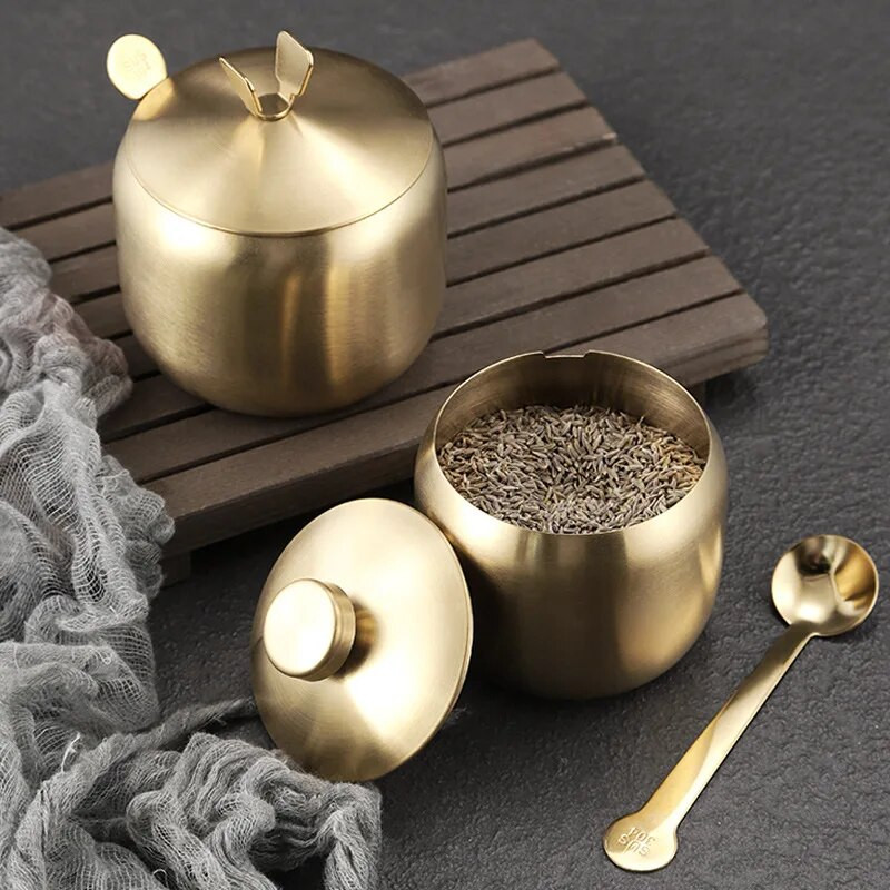 Buitiniai nerūdijančio plieno prieskonių stiklainiai korėjietiško stiliaus prieskonių puodo prieskonių talpykla su dangteliu Druskos organizatorius Virtuvės įrankiai