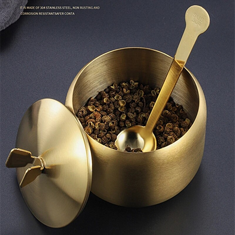 Buitiniai nerūdijančio plieno prieskonių stiklainiai korėjietiško stiliaus prieskonių puodo prieskonių talpykla su dangteliu Druskos organizatorius Virtuvės įrankiai