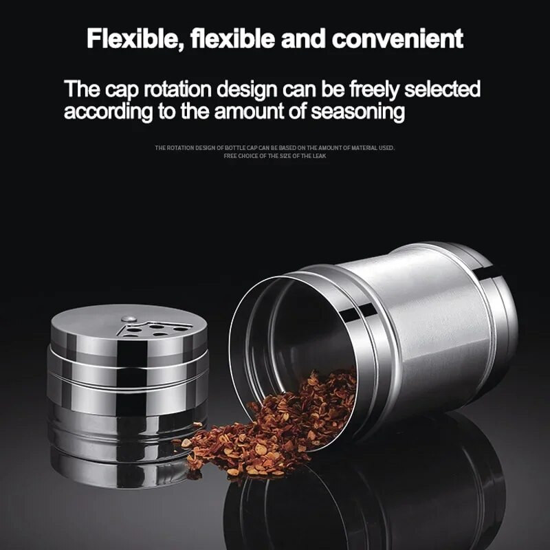 JJYY Шейкър за сол и захар, въртящ се капак, многофункционална кухненска джаджа от неръждаема стомана, блендер за подправки, черен пипер, буркан за подправки