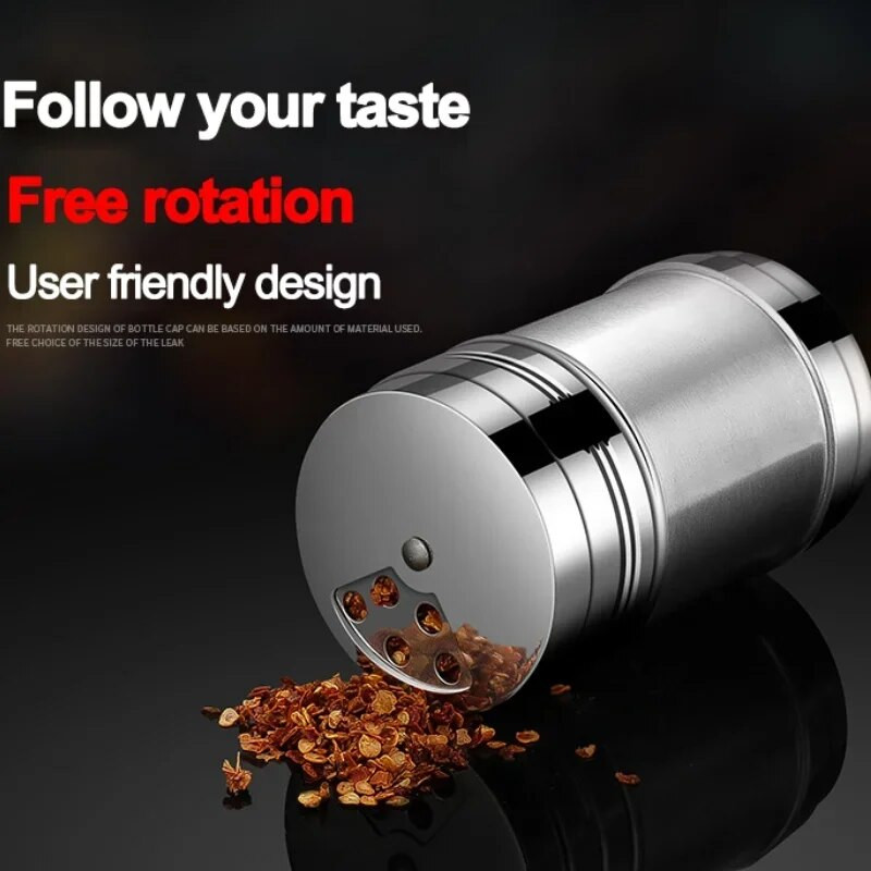 JJYY Шейкър за сол и захар, въртящ се капак, многофункционална кухненска джаджа от неръждаема стомана, блендер за подправки, черен пипер, буркан за подправки