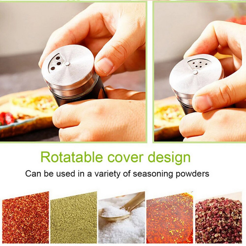 Agitator de condimente din oțel inoxidabil Oală de condimente Borcane pentru grătar de camping Borcan de condimente Agitator de sare de zahăr Piper Gadget rotativ de bucătărie