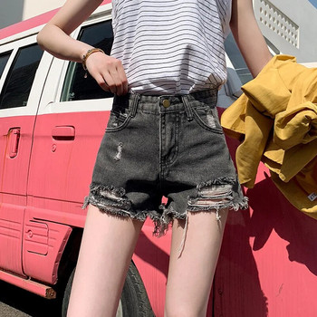 Летни дънкови къси панталони Дамски корейски модни къси дънки с висока талия, ежедневни дамски къси панталони с широки крачоли