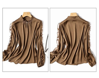 Сатенени плътни дамски ризи Лято 2023 Нови свободни ретро блузи с дълги ръкави Дамско облекло Копринени дамски горнища YCMYUNYAN