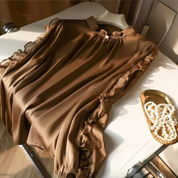 Сатенени плътни дамски ризи Лято 2023 Нови свободни ретро блузи с дълги ръкави Дамско облекло Копринени дамски горнища YCMYUNYAN