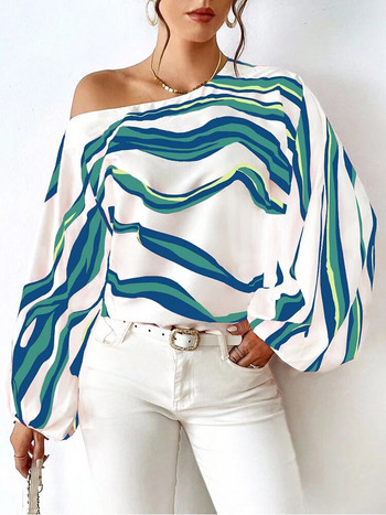 Модни дамски блузи Елегантни пуловери с отворени рамене Ризи и блузи на райета Горнища с дълъг ръкав Младежки дамски дрехи 2024 Ново