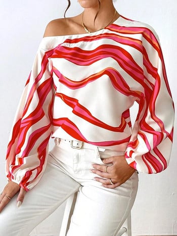 Модни дамски блузи Елегантни пуловери с отворени рамене Ризи и блузи на райета Горнища с дълъг ръкав Младежки дамски дрехи 2024 Ново