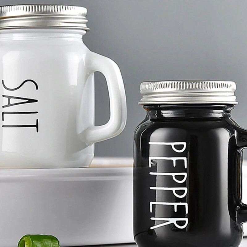 Set posuda za sol i papar od 2 komada, stakleni crno-bijeli vintage stakleni set posuda za sol i papar od 4,4 oz za dom