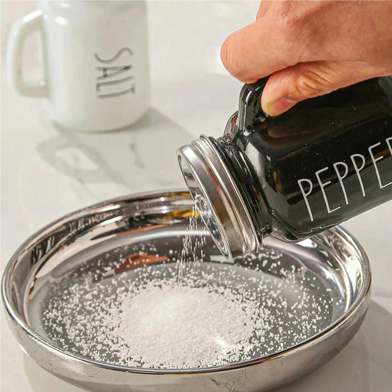 Set posuda za sol i papar od 2 komada, stakleni crno-bijeli vintage stakleni set posuda za sol i papar od 4,4 oz za dom