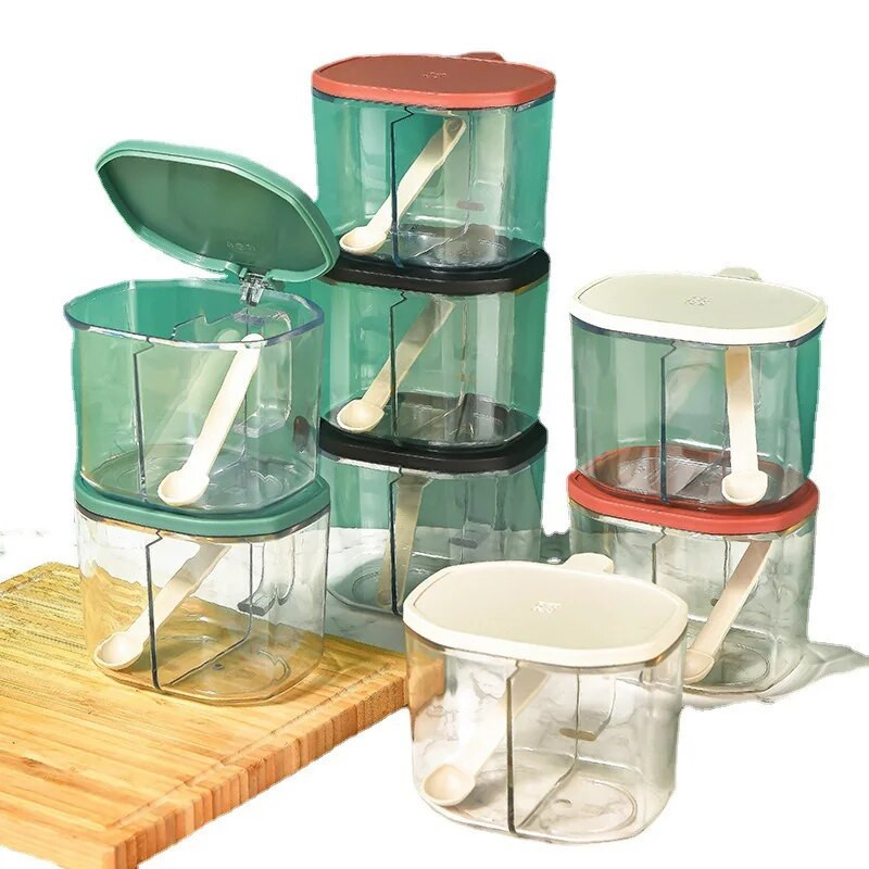 500 ml unikalus padalintas tinklelis cukraus dubenėlis, skaidrus prieskonių indelis su šaukštu dvigubo cukraus dubenėlio virtuvės priedu