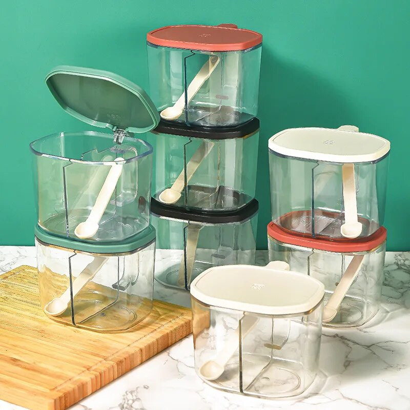 500 ml unikalus padalintas tinklelis cukraus dubenėlis, skaidrus prieskonių indelis su šaukštu dvigubo cukraus dubenėlio virtuvės priedu