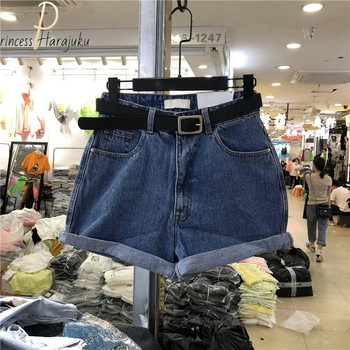 Дамски дънкови тесни къси панталони Класически винтидж сини широки крачоли с висока талия Дамски летни ежедневни дамски къси панталони Дънки за жени