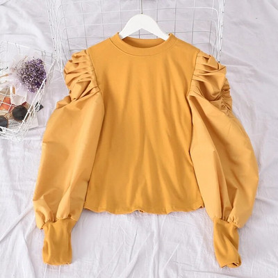 Neploe korejska bluza s puf dizajnom dugih rukava s okruglim izrezom Ženska patchwork pletena uska bluza Jesen Proljeće 2024. Nova košulja