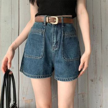 Καλοκαιρινό τζιν σορτς για γυναίκες με ψηλόμεσο τσεπάκι σε γραμμή Α τζιν σορτς Vintage μόδα κοντό γυναικείο κοντό παντελόνι
