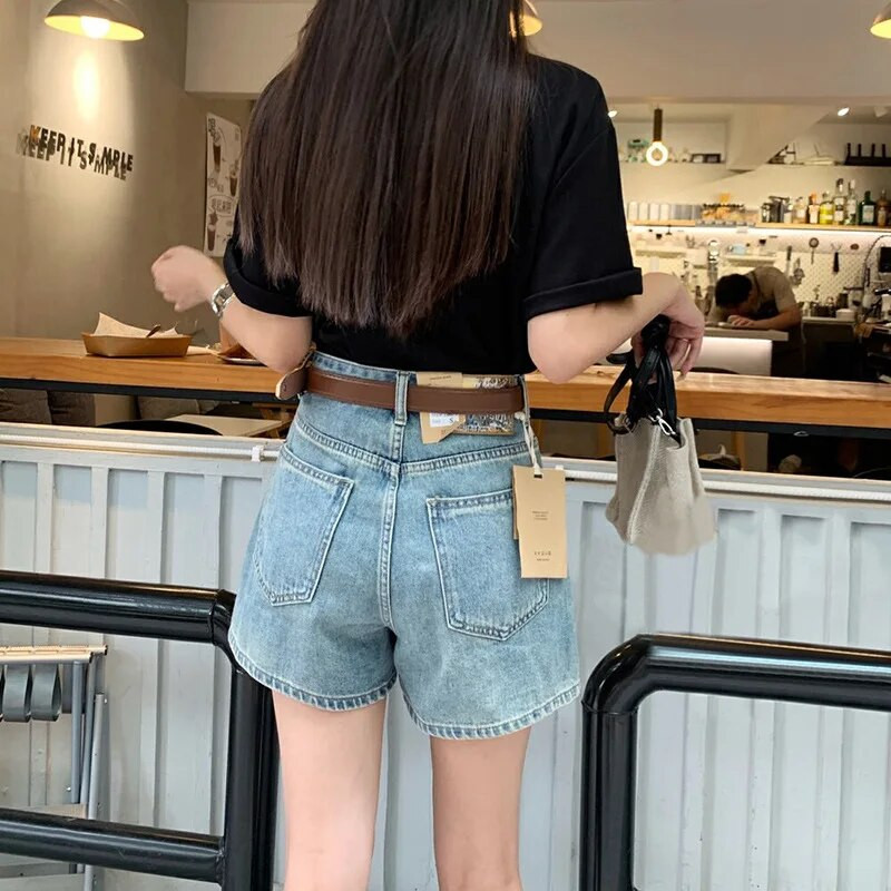 Vasariniai džinsiniai šortai moterims aukštu liemeniu kišenė A formos džinsiniai šortai Vintažiniai madingi trumpos kelnės moteriški drabužiai trumpos kelnės