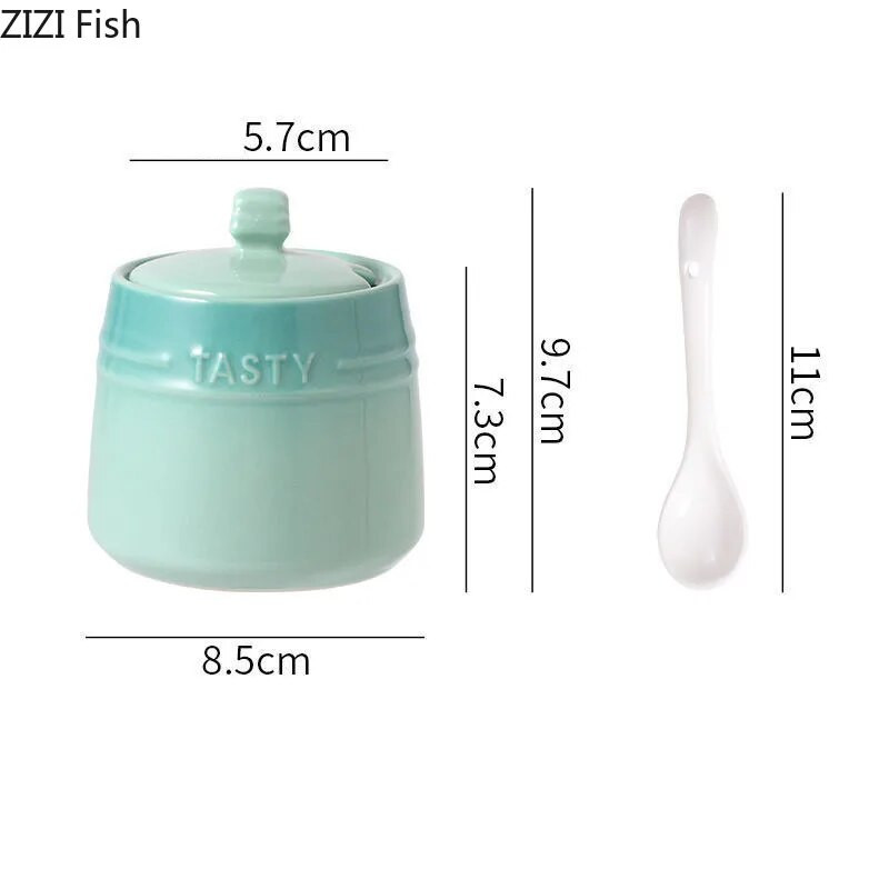 Gradiento spalvos keraminis prieskonių indelis su dangteliu Virtuvinis cukraus ir druskos pipirų prieskonių indelis Modernus namų kūrybinių prieskonių laikymo indelis