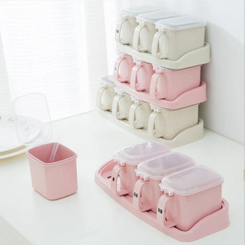 Комплект кутии за подправки Домакински кухненски консумативи Пластмасови буркани за подправки Бутилка за подправки Кутии със сол Захарница
