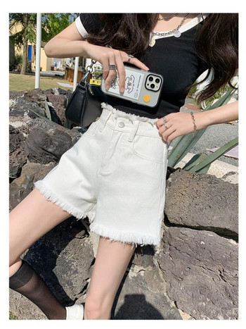 2023 Пролет Лято Дънкови къси панталони за жени Ежедневни секси дънкови шорти с висока талия Ретро къси дънки Mujer с необработени ръбове Дамско облекло