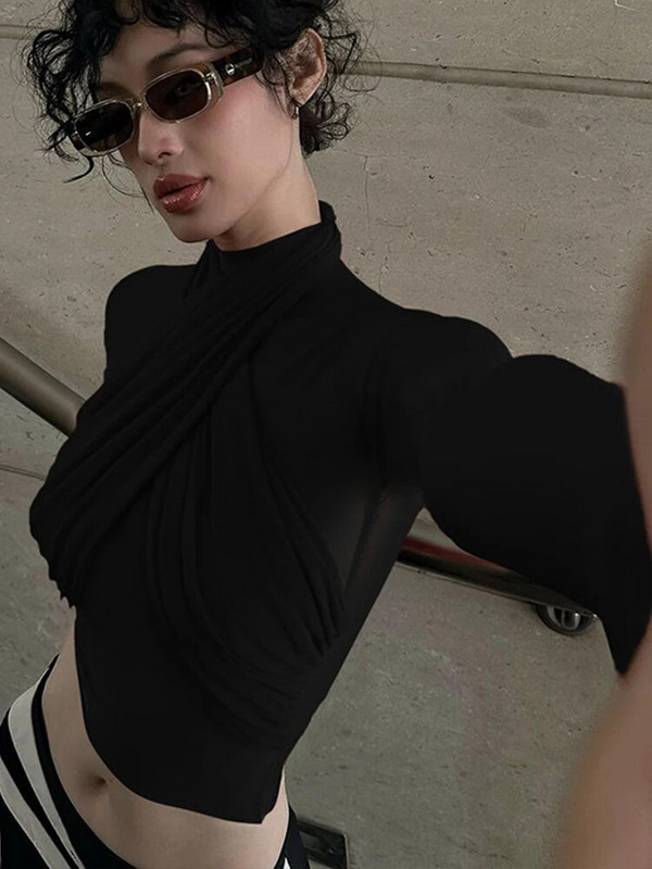 Crvene seksi majice kratkih rukava Ženske šik mrežaste patchwork prozirne uske skraćene majice Moda Spicy Girl Night Club Bodycon Y2k Streetwear