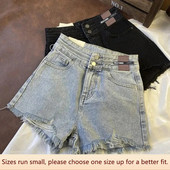 Dviguba sagtis Etiketė Džinsai Šortai Moteriški kelnės aukštu juosmeniu, laisvos skylutės, plonos A etiketės Ultra trumpos pikantiškos merginos karštos kelnės vasara